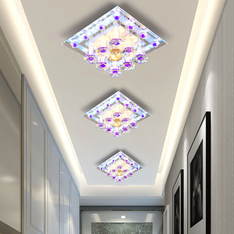 Contemporary Purple Crystal Ceiling Light - 7"/9.5" Flush Mount LED for Corridor in Warm/White Light
