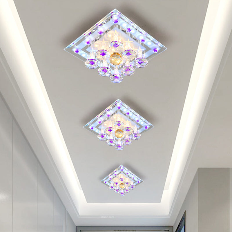 Contemporary Purple Crystal Ceiling Light - 7"/9.5" Flush Mount LED for Corridor in Warm/White Light