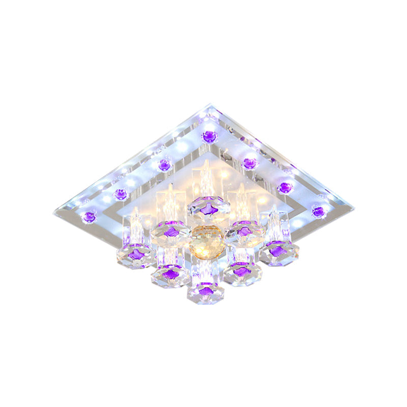 Contemporary Purple Crystal Ceiling Light - 7/9.5 Flush Mount Led For Corridor In Warm/White