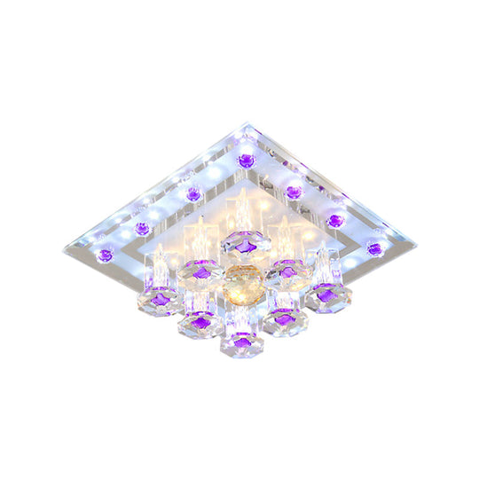 Contemporary Purple Crystal Ceiling Light - 7/9.5 Flush Mount Led For Corridor In Warm/White