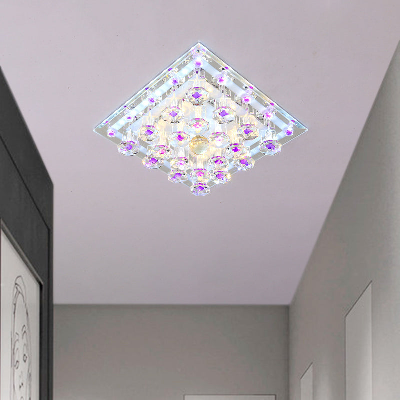 Contemporary Purple Crystal Ceiling Light - 7"/9.5" Flush Mount LED for Corridor in Warm/White Light