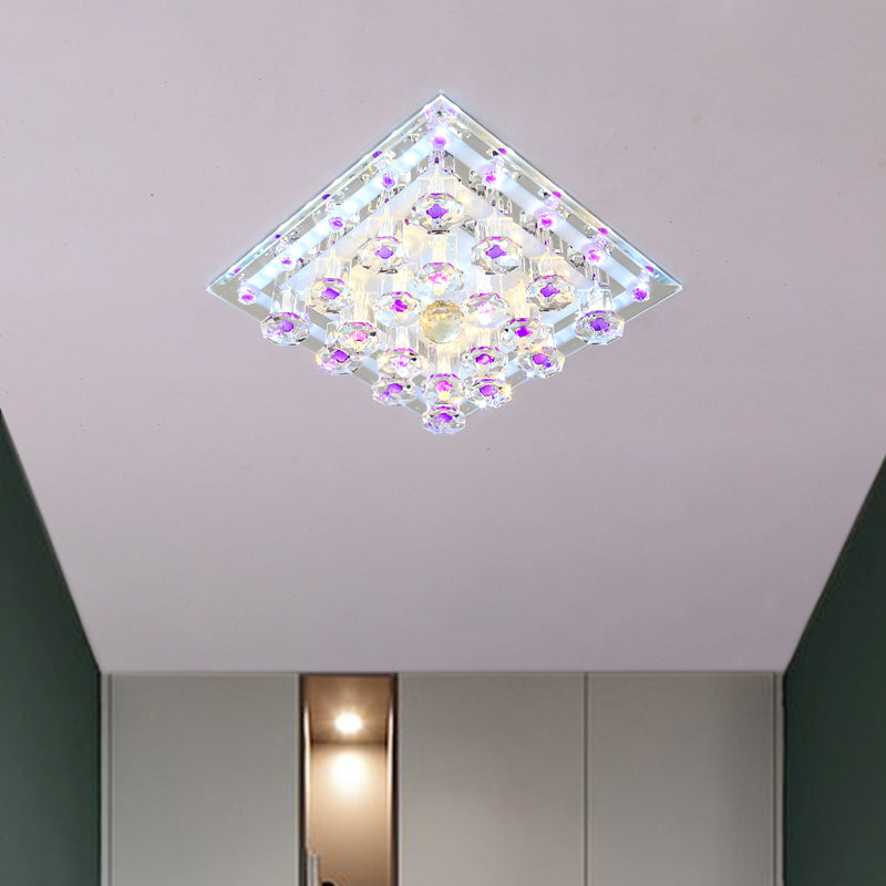 Contemporary Purple Crystal Ceiling Light - 7/9.5 Flush Mount Led For Corridor In Warm/White