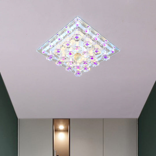 Contemporary Purple Crystal Ceiling Light - 7/9.5 Flush Mount Led For Corridor In Warm/White