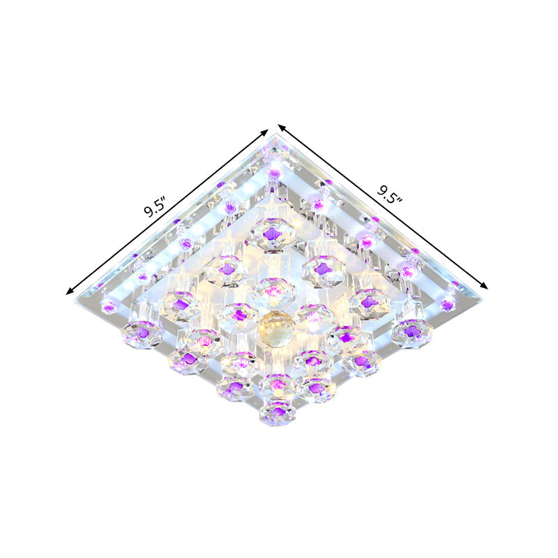 Contemporary Purple Crystal Ceiling Light - 7"/9.5" Flush Mount LED for Corridor in Warm/White Light