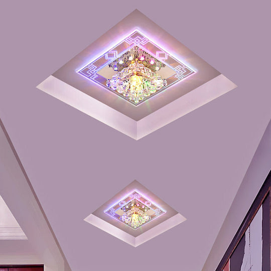 Modern Rhombus Flush Mount Ceiling Light with Clear Crystal Design, LED Hallway Lighting Fixture in Warm/White/Multi Color