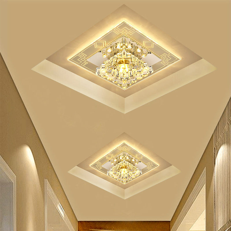 Modern Rhombus Flush Mount Ceiling Light with Clear Crystal Design, LED Hallway Lighting Fixture in Warm/White/Multi Color