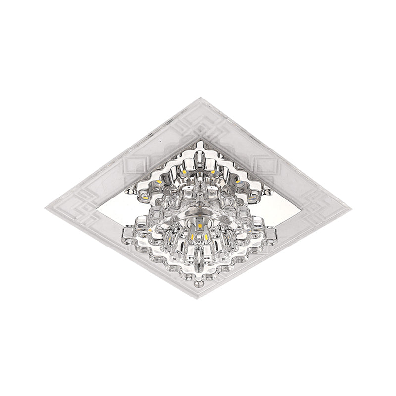 Modern Rhombus Flush Mount Ceiling Light with Clear Crystal Design, LED Hallway Lighting Fixture in Warm/White/Multi Color
