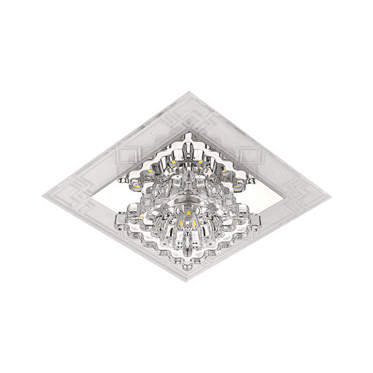 Modern Rhombus Flush Mount Ceiling Light with Clear Crystal Design, LED Hallway Lighting Fixture in Warm/White/Multi Color