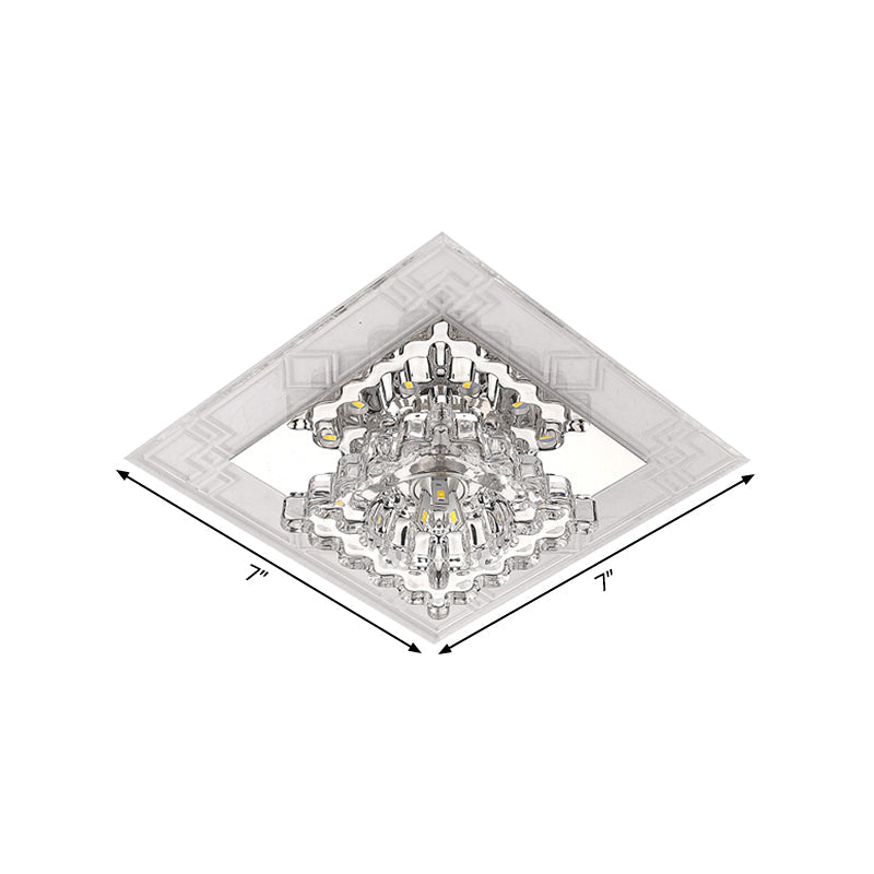 Modern Rhombus Flush Mount Ceiling Light with Clear Crystal Design, LED Hallway Lighting Fixture in Warm/White/Multi Color