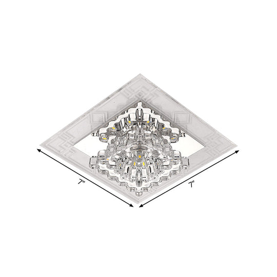 Modern Rhombus Flush Mount Ceiling Light with Clear Crystal Design, LED Hallway Lighting Fixture in Warm/White/Multi Color