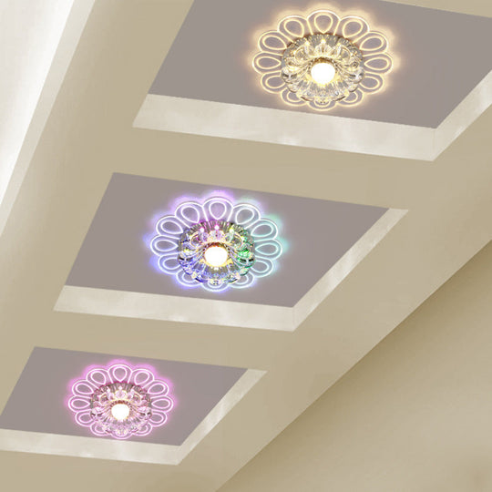 Modern Led Crystal Ceiling Lamp With Peacock Pattern - White Flower Flush Light Warm/White/Multi