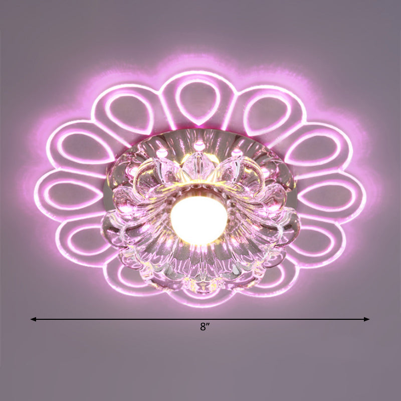 Modern LED Crystal Ceiling Lamp with Peacock Pattern - White Flower Flush Light, Warm/White/Multi Color Options
