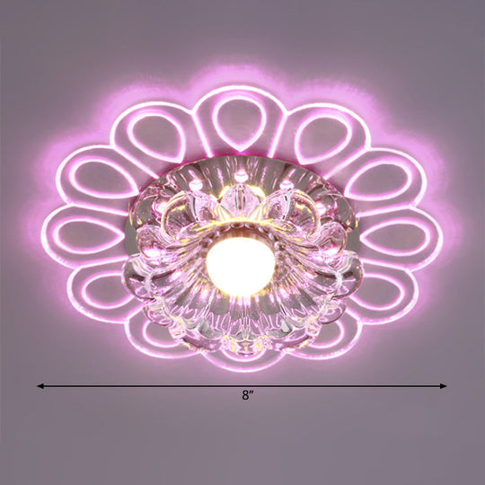 Modern LED Crystal Ceiling Lamp with Peacock Pattern - White Flower Flush Light, Warm/White/Multi Color Options