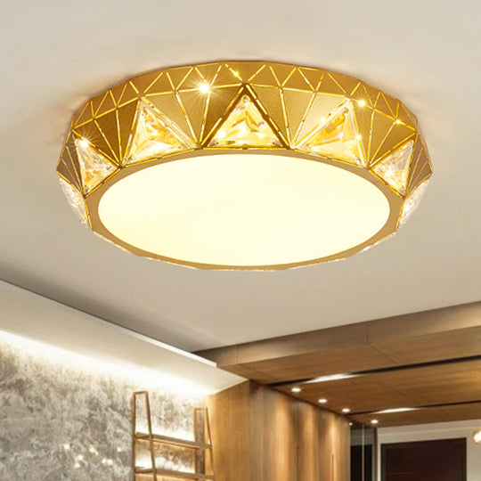 Modern LED Ceiling Light - White/Gold Finish Crystal Flush Mount with Acrylic Shade
