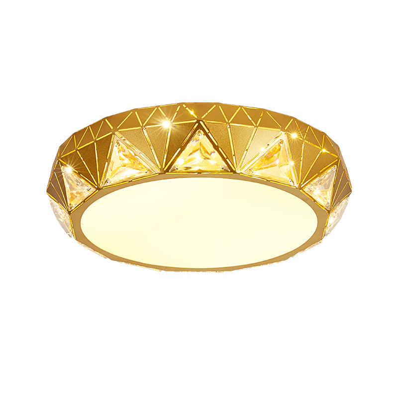 Modern LED Ceiling Light - White/Gold Finish Crystal Flush Mount with Acrylic Shade