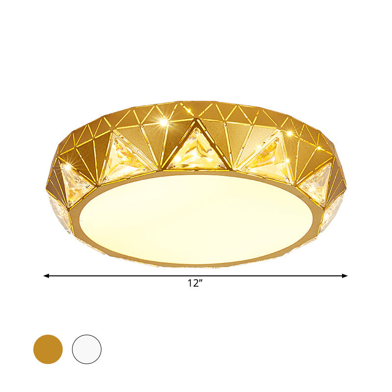 Modern LED Ceiling Light - White/Gold Finish Crystal Flush Mount with Acrylic Shade