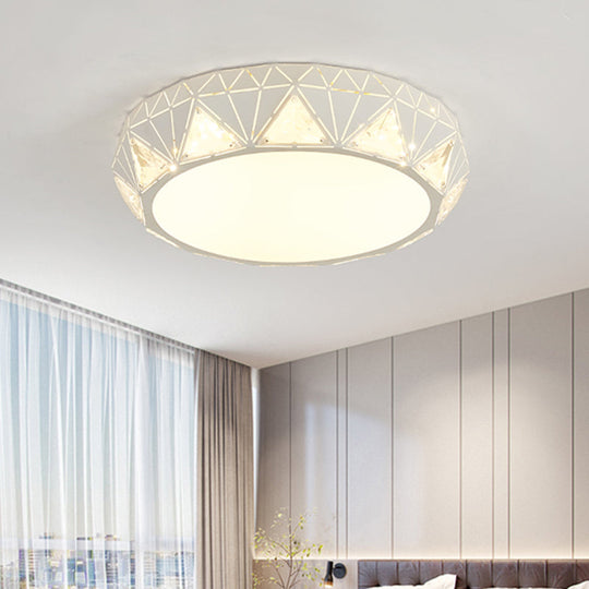 Modern LED Ceiling Light - White/Gold Finish Crystal Flush Mount with Acrylic Shade