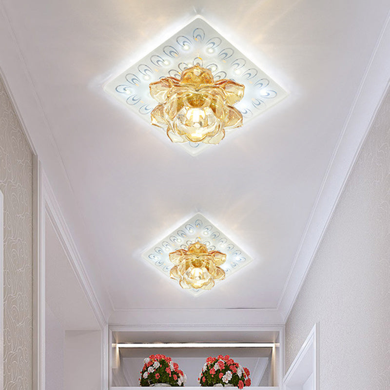Plafonnier LED moderne en cristal ambré Lotus avec motif paon en lumière chaude/blanche pour montage encastré