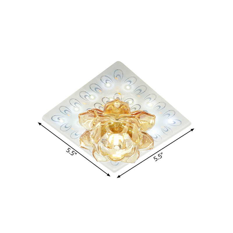 Plafonnier LED moderne en cristal ambré Lotus avec motif paon en lumière chaude/blanche pour montage encastré