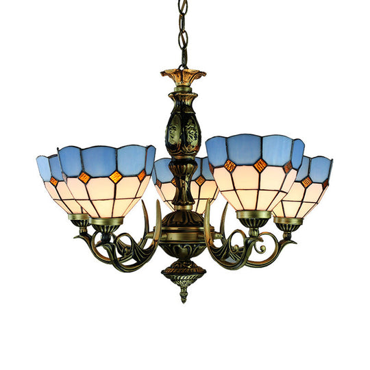 Stained Glass Chandelier with 5 Lights for Dining Room - Tiffany Bowl Ceiling Light