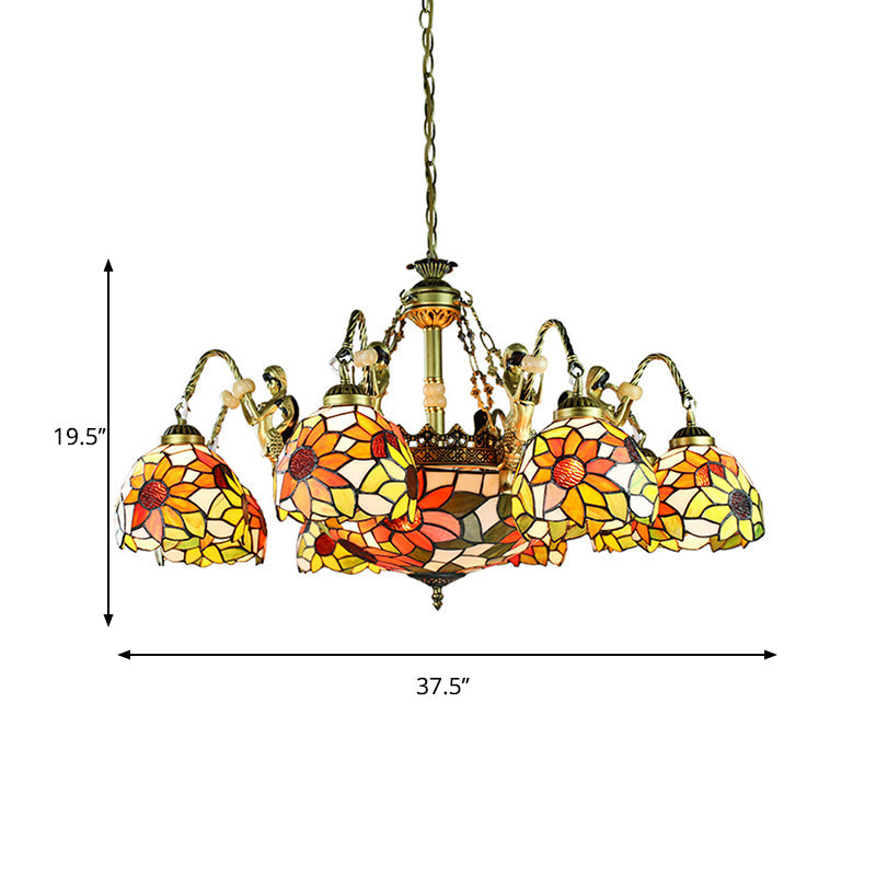 9/11 Lights Tiffany Sunflower Cut Glass Chandelier Pendant Lamp - Orange For Bedroom