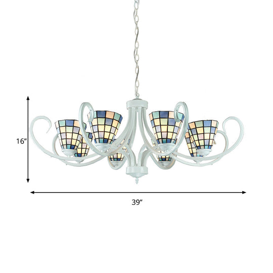 Stained Glass Tiffany Cone Ceiling Chandelier - 5/6/8 Lights, Curved Arm Design