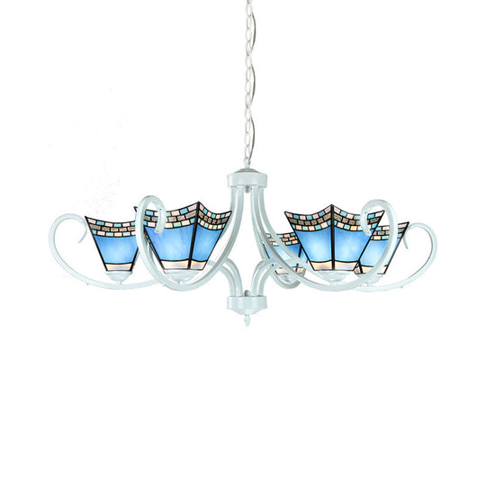 Nautical Blue Glass Pyramid Chandelier Light - 5/6/8 Lights In White Finish Perfect For Living Room