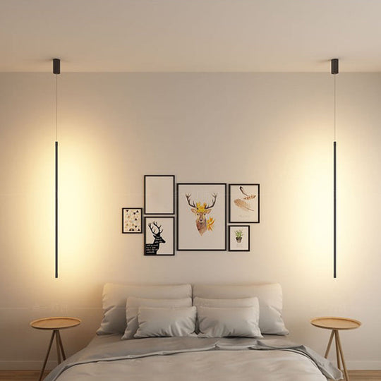Minimalist Metallic LED Linear Pendant Lamp in Black/Gold with Warm/White Light - Suspended Lighting Fixture