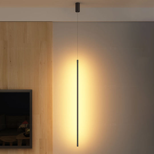 Minimalist Metallic LED Linear Pendant Lamp in Black/Gold with Warm/White Light - Suspended Lighting Fixture