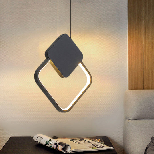 Modern Metal Ceiling Pendant Lamp In Led Black For Bedroom - Warm/White Light