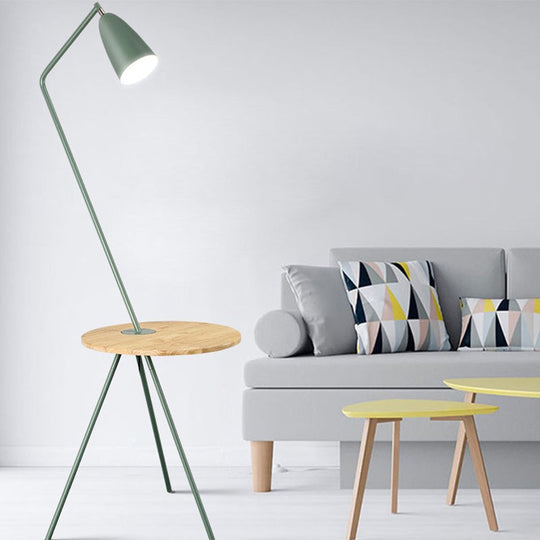 Modern Metal Floor Reading Light: Simple 1-Bulb Tripod Lamp With Shelf For Living Room -
