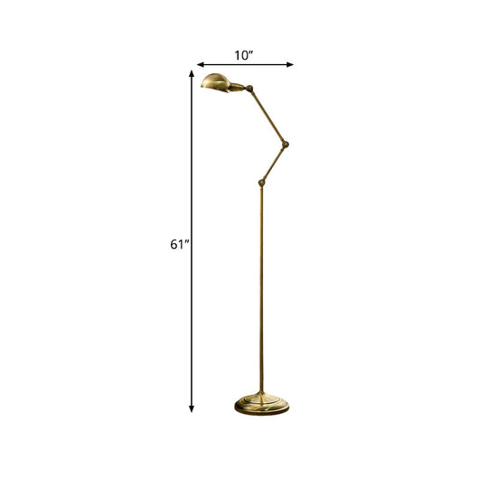 Modern Brass Stand Up Lamp - Sleek Multi-Joint Floor Reading Light With Metal Shade