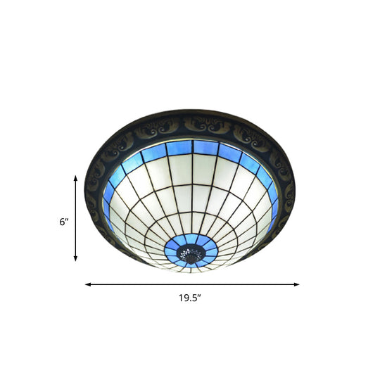 Plafonnier rose/bleu traditionnel de style Tiffany avec bol en treillis de 19,5 pouces