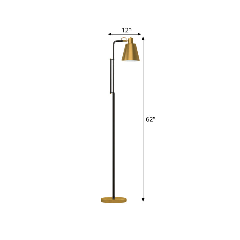 Modern Metallic 1-Light Tapered Floor Lamp In Brass - Ideal For Living Room Reading