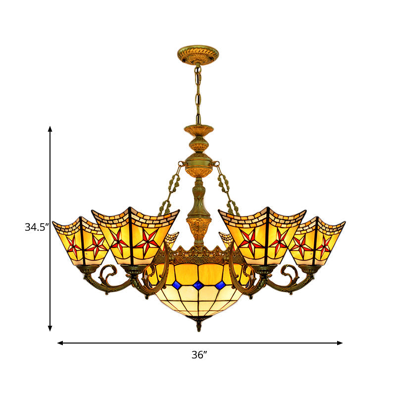 Antique Tiffany Stained Glass Chandelier with Yellow Pendant Light for Hotels