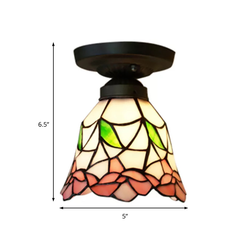 Tiffany Stained Glass Ceiling Mount Light For Cloth Shop 1-Head Flower/Bird/Phoenix Design In Black