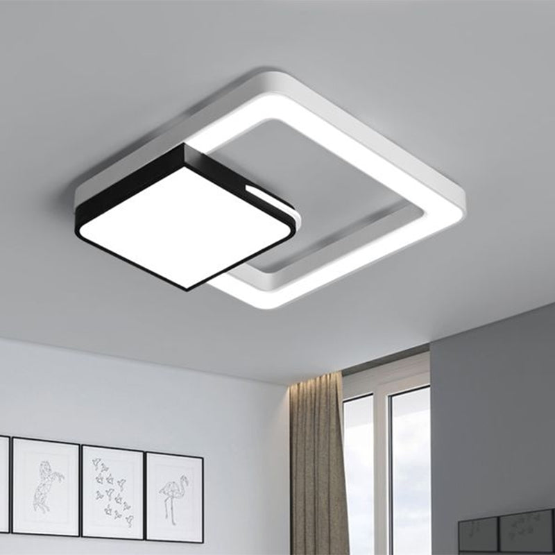 LED Acrylic Square Flush Mount Light: Modern White and Black Ceiling Lamp for Bedroom