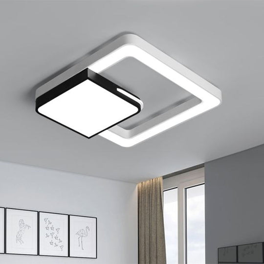 Led Acrylic Square Flush Mount Light: Modern White And Black Ceiling Lamp For Bedroom