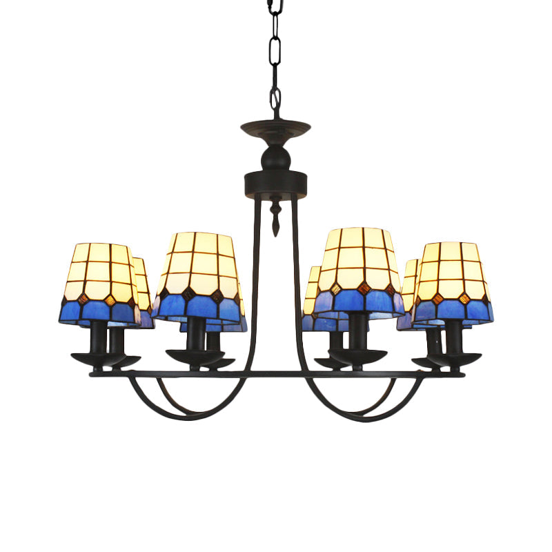 Blue Glass Lattice Chandelier with 4/6/8 Hanging Lights - Perfect for Villa or Hotel