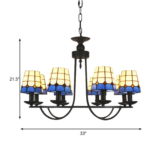 Blue Glass Lattice Chandelier with 4/6/8 Hanging Lights - Perfect for Villa or Hotel