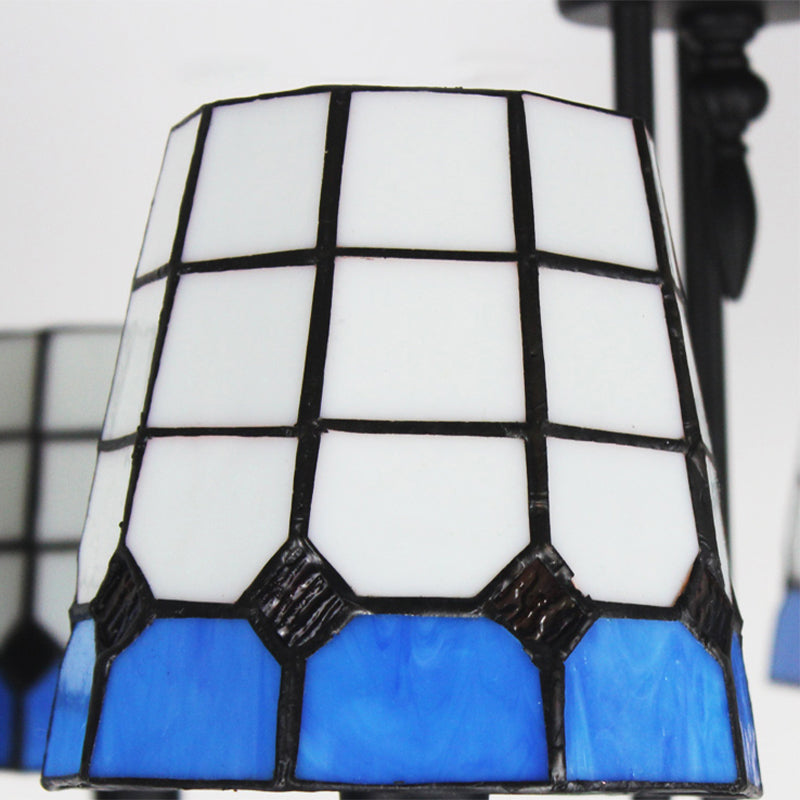 Blue Glass Lattice Chandelier with 4/6/8 Hanging Lights - Perfect for Villa or Hotel