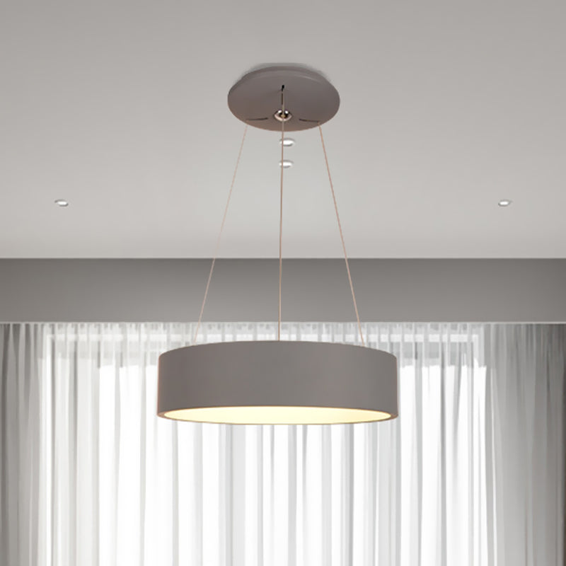 Minimalist Grey Led Pendant Lamp: Aluminum Round Ceiling Light For Dining Table