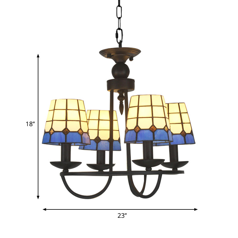 Tiffany Blue Glass Lattice Bucket Chandelier With Multiple Hanging Heads - Ideal For Hotels And
