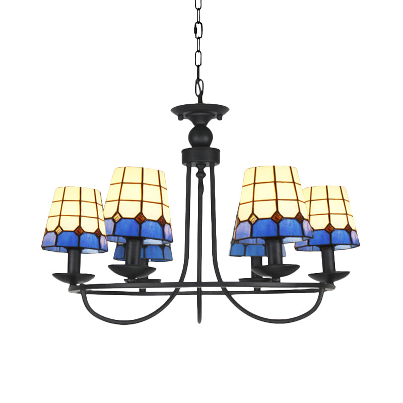 Blue Glass Lattice Chandelier with 4/6/8 Hanging Lights - Perfect for Villa or Hotel
