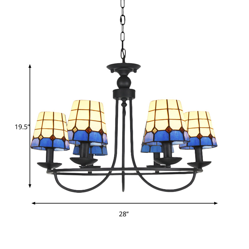 Blue Glass Lattice Chandelier with 4/6/8 Hanging Lights - Perfect for Villa or Hotel