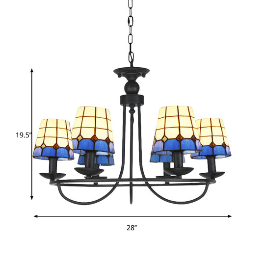 Blue Glass Lattice Chandelier with 4/6/8 Hanging Lights - Perfect for Villa or Hotel