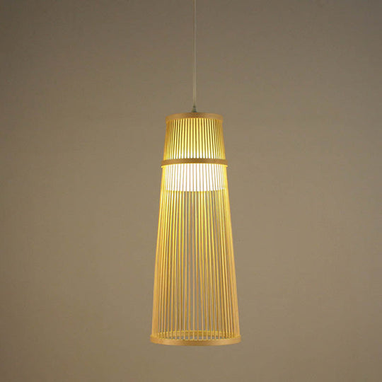 Beige Conical Drop Lamp - Asian Style Bamboo Hanging Ceiling Light For Living Room