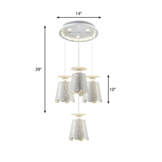 Scalloped Cup Shape Ceiling Lamp - Simple 4 Bulb White Pendant Light For Dining Room