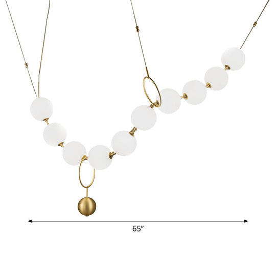 Gold Milk Glass Chandelier With Necklace-Shaped Dining Table Design - 10 Lights Simple Hanging Light