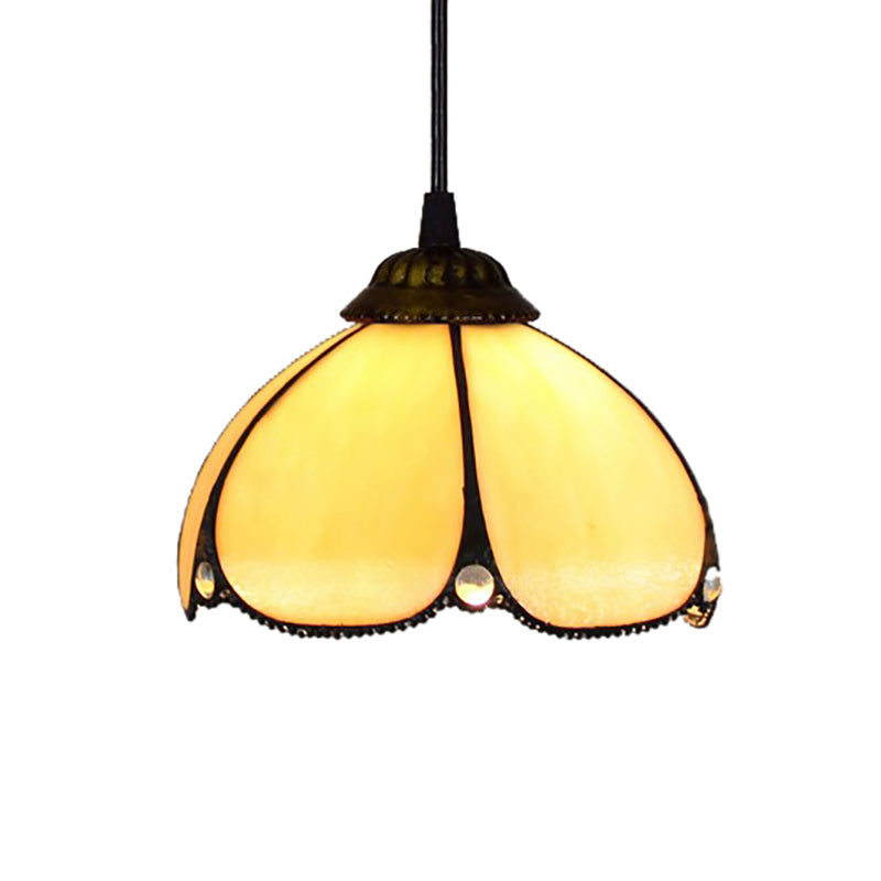 Scalloped Amber Glass Tiffany Pendant Light for Entryway with Beige Ceiling Mount - 1 Bulb
